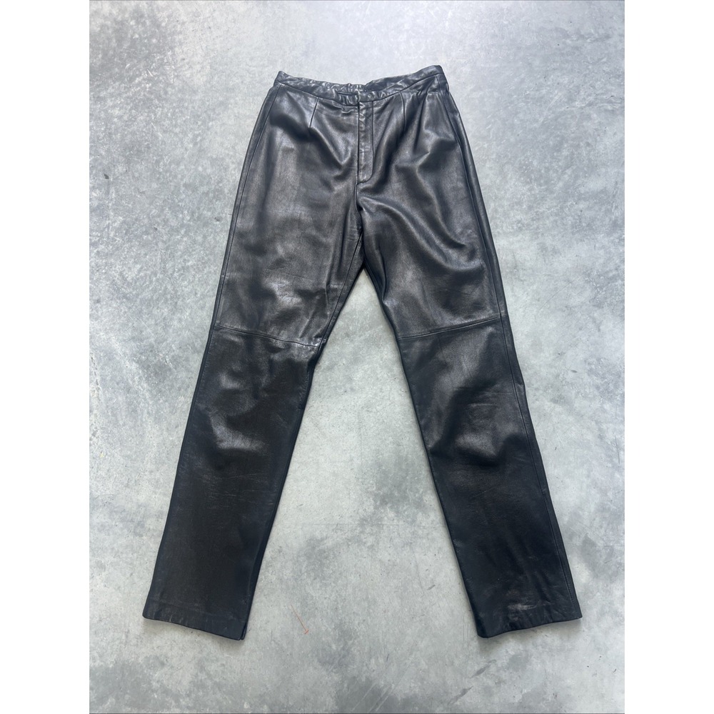 Vintage Black Leather Pants Rocker Biker High Waisted Trousers Size 8